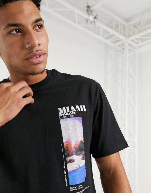 Topman Schwarzes T Shirt Mit Miami Print Asos