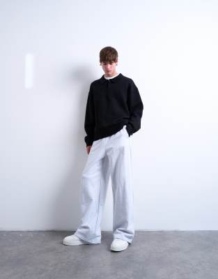 Schwere Jogginghose in meliertem Hellgrau mit geradem Bein Grau L