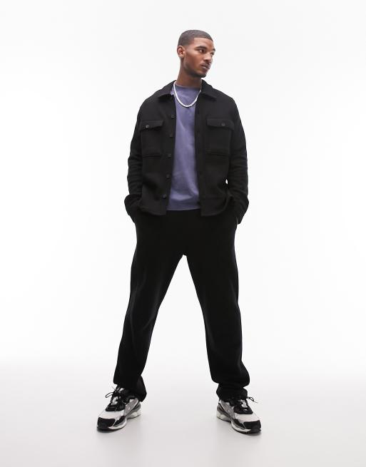 Topman – Schwere Jogginghose in Schwarz mit geradem Schnitt und Ziernaht
