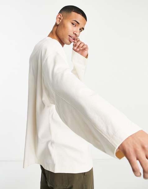 Topman – Schweres, langärmliges Oversized-Shirt in Ecru - view 1