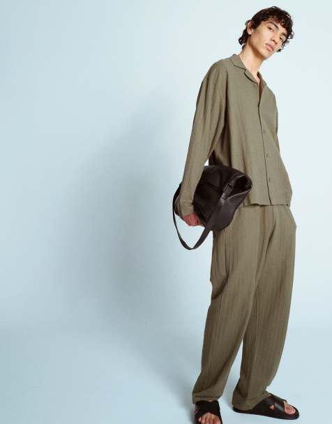 Topman seersucker jersey shirt and pants set in khaki - view 1
