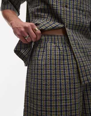 Topman Seersucker Plaid Shorts In Gray