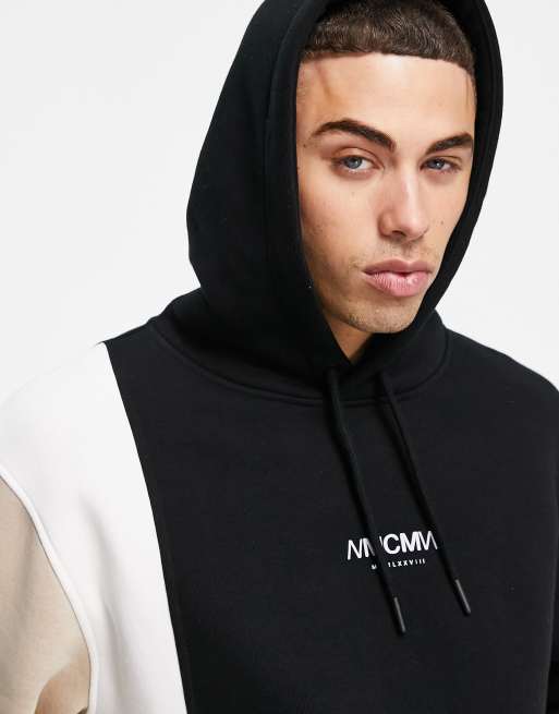 Topman set color block hoodie in black
