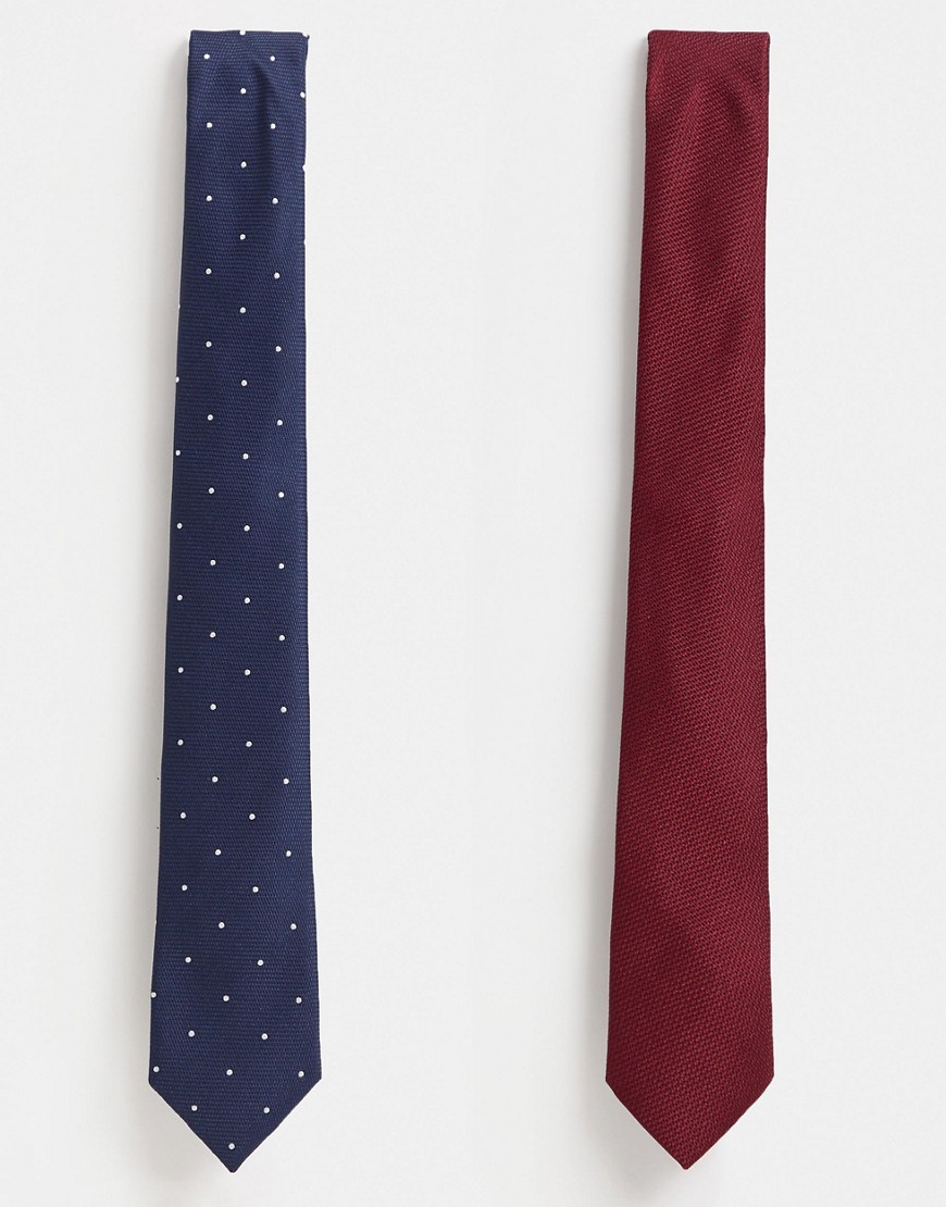 Topman - Set di cravatte rossa e blu navy a pois-Multicolore