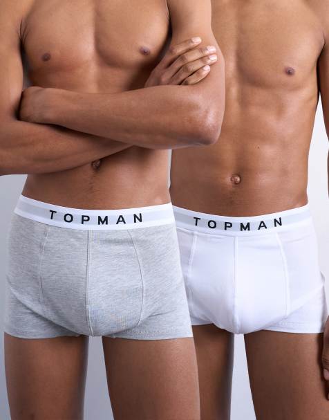 Topman - Set van 2 boxershorts in wit en gemêleerd grijs met witte taillebanden - view 1