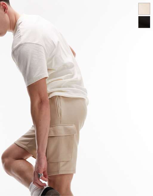 Topman - Set van 2 cargoshorts in zwart en stone