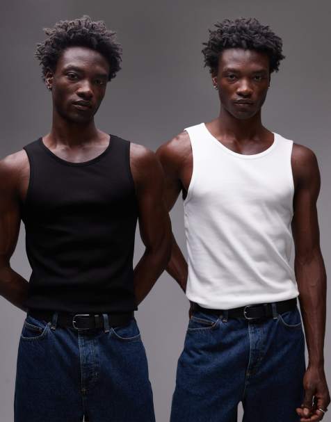 Topman - Set van 2 geribbelde hemdjes in zwart en wit - view 1