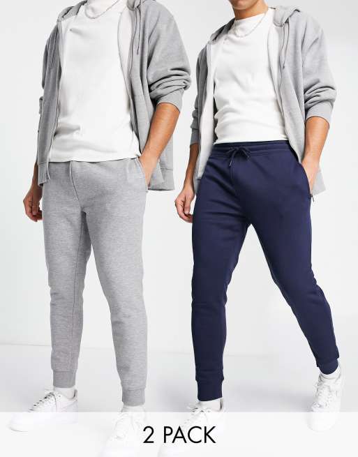 Topman - Set van 2 joggingbroeken in marineblauw en grijs 