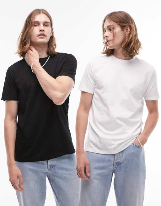 Topman - Set van 2 klassieke T-shirts in wit en zwart