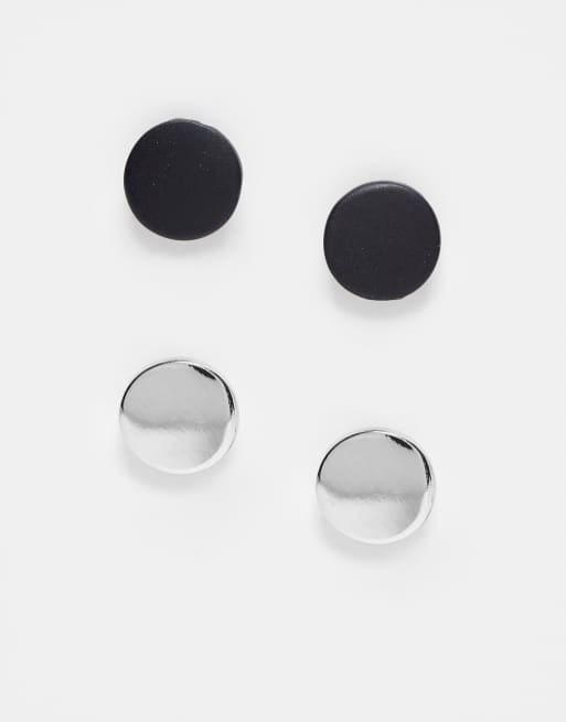 Topman - Set van 2 paar oorknopjes in zilver en zwart