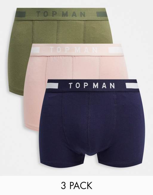 Topman - Set van 3 boxershorts in kaki en roze | ASOS