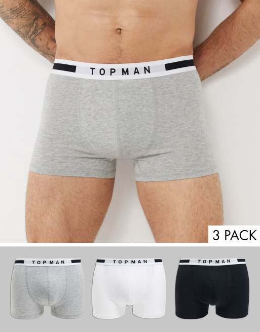 Topman - Set van 3 boxershorts in zwart, grijs en wit met logoband