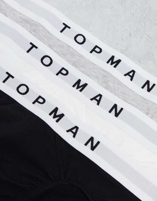 Topman - Set van 3 boxershorts in zwart, wit en gemêleerd grijs met witte taillebanden, 2 van 4