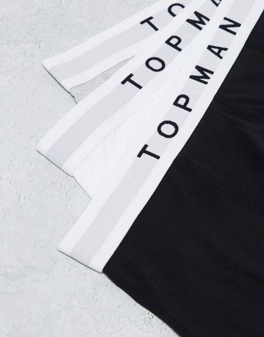 Topman - Set van 3 boxershorts in zwart, wit en gemêleerd grijs met witte taillebanden, 3 van 4