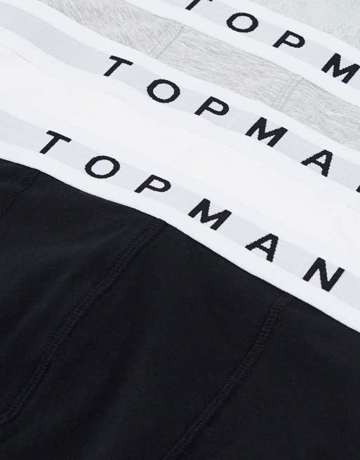 Topman - Set van 3 boxershorts in zwart, wit en gemêleerd grijs met witte taillebanden, 4 van 4