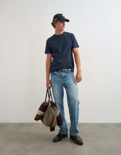 Topman set van 3 classic-fit T-shirts in marineblauw, kaki en steenkleur, 3 van 5