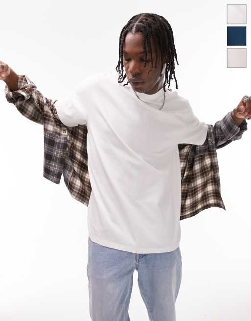 Topman - Set van 3 oversized T-shirts in wit, marineblauw en lichtgrijs