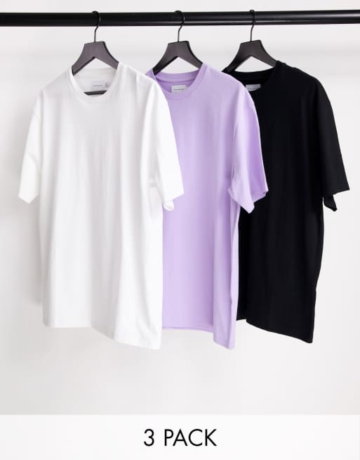 Topman - Set van 3 oversized T-shirts in zwart, wit en lila - MULTI