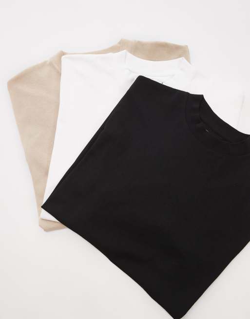 Topman - Set van 3 oversized T-shirts in zwart, wit en stone