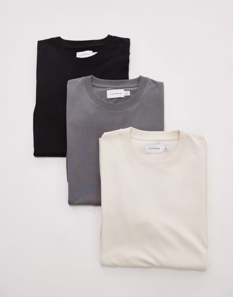 Topman - Set van 3 T-shirts met klassieke pasvorm in ecru, antracietgrijs en zwart - view 1