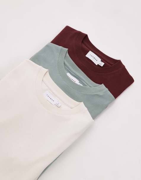 Topman - Set van 3 T-shirts met klassieke pasvorm in ecru, saliegroen en bruin - view 1