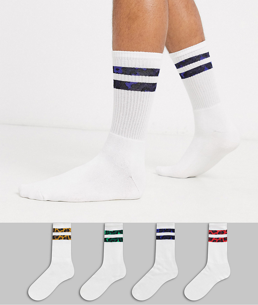 Topman - Set van 4 paar sokken met strepen- en luipaardprint-Multi