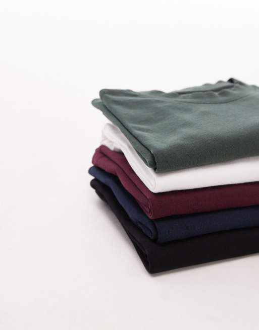 Topman - Set van 5 T-shirts met oversized pasvorm in zwart, wit, rood, marineblauw en groen
