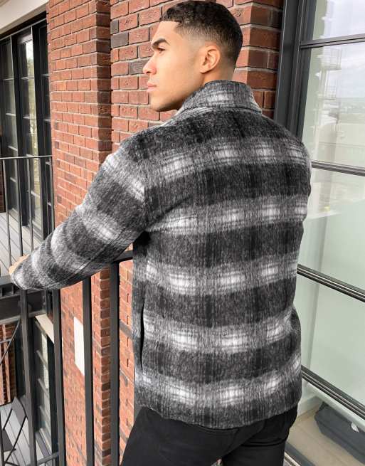 Topman wool mix shacket in black check