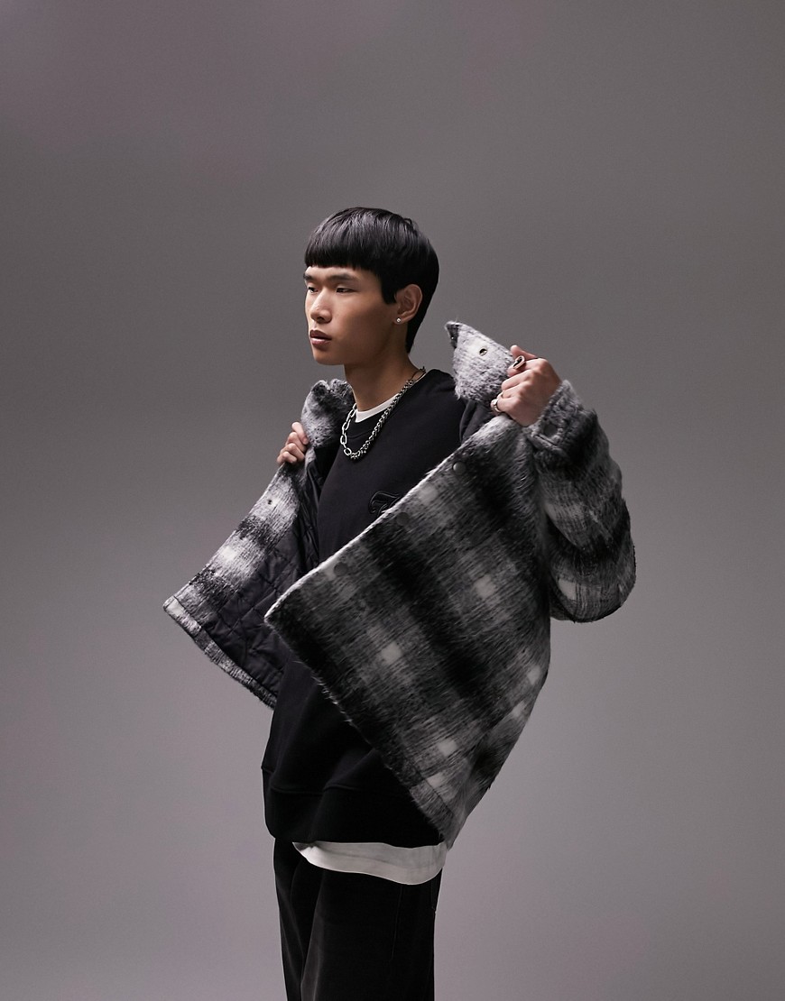 Topman shacket with wool in black faded check