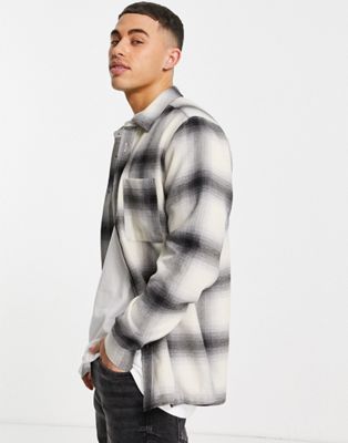 Topman shadow check shirt in black and white