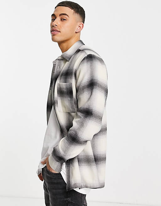  Topman shadow check shirt in black and white 