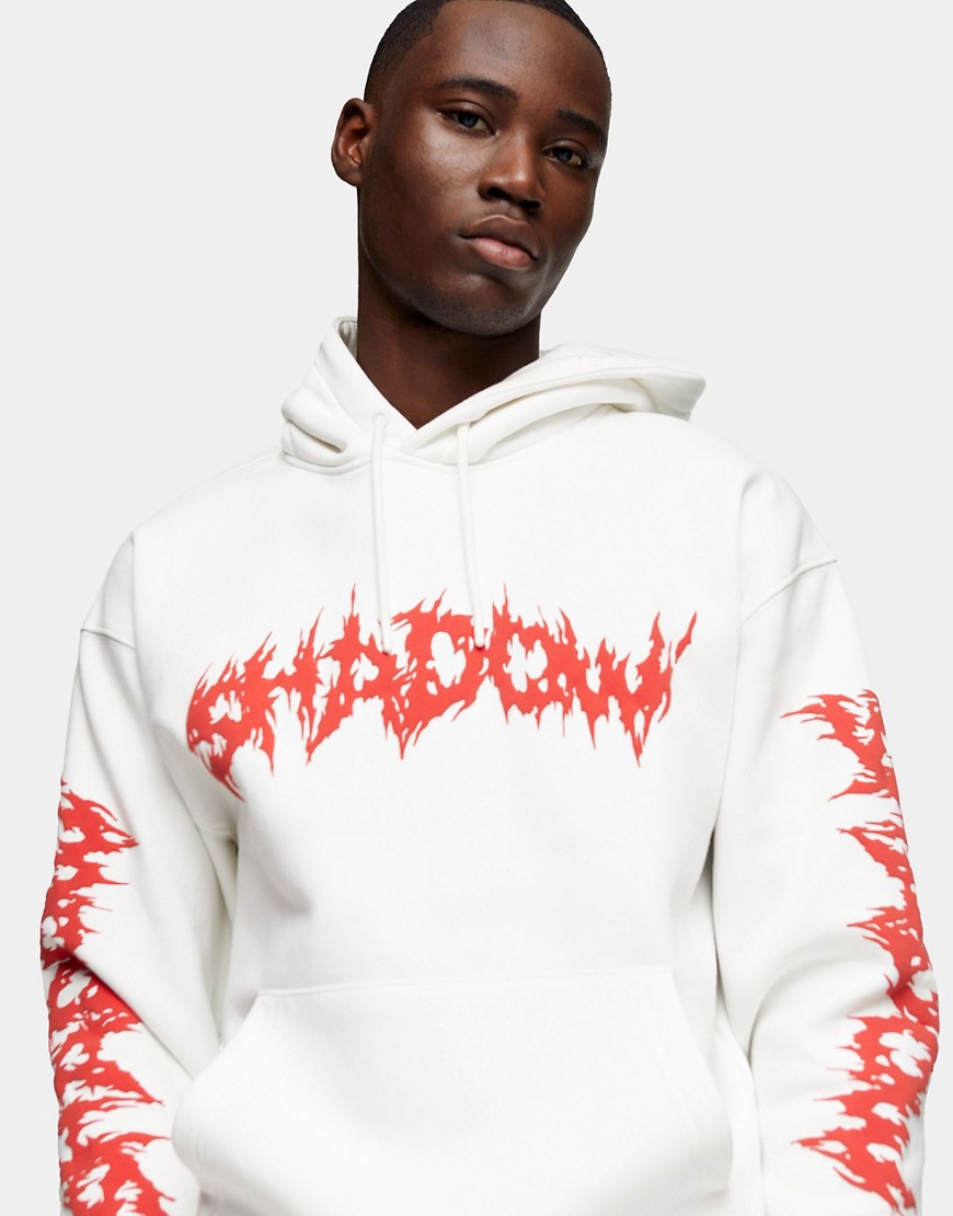 Topman shadow graphic print hoodie in ecru-White