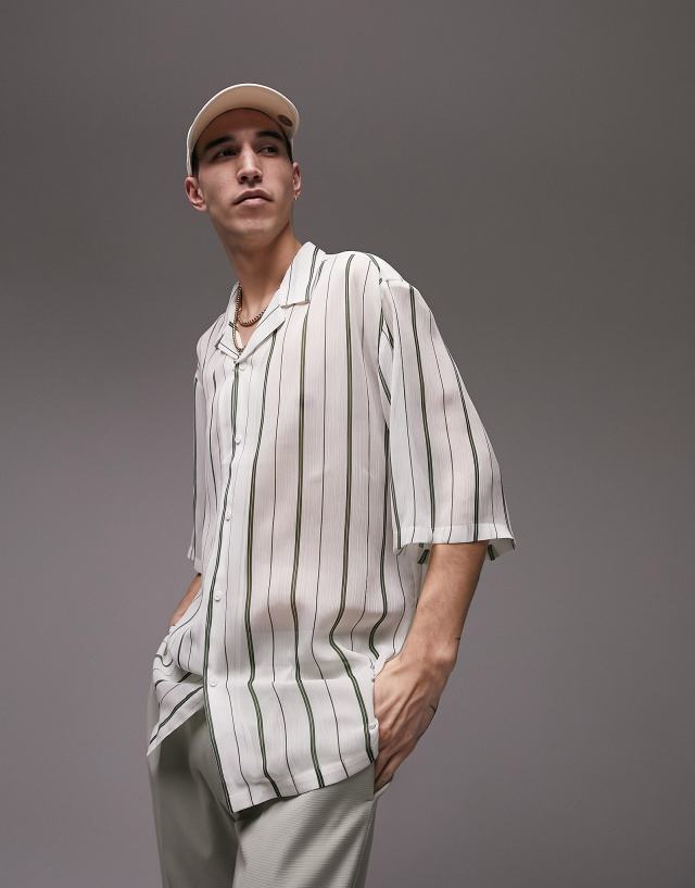 Topman sheer stripe shirt in white