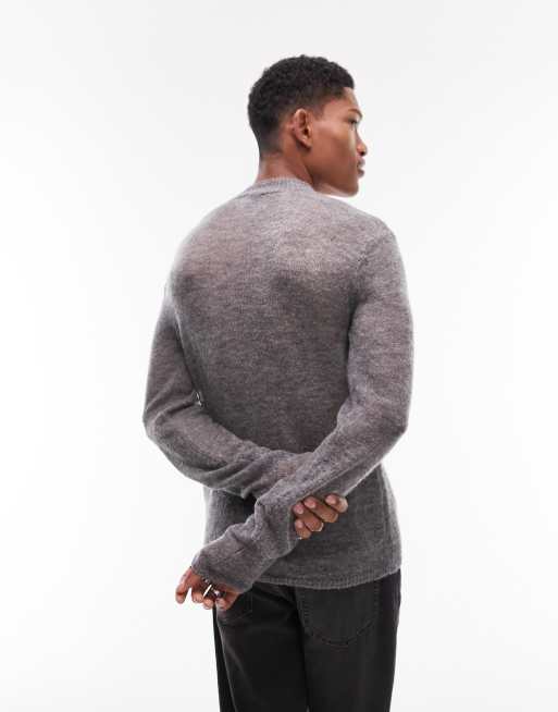 Topman sheer turtle neck sweater in gray