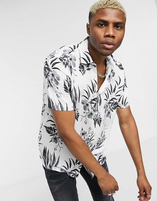 Topman shirt in floral print in ecru