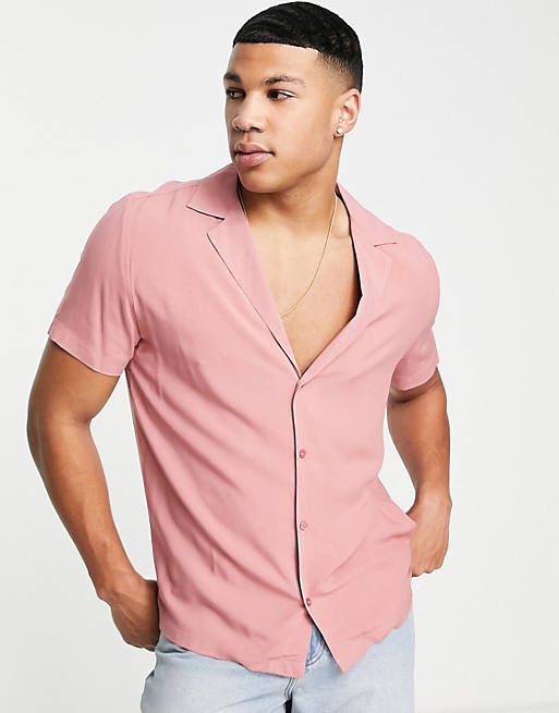  Topman shirt with extreme deep revere in pink 