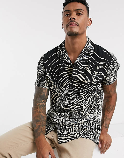 Topman shirt with zebra print in black | ASOS