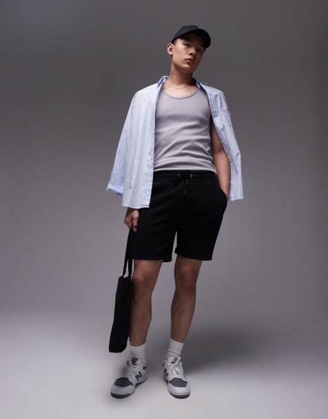 Topman - Short coupe classique à ourlets bruts en jersey - Noir - view 1