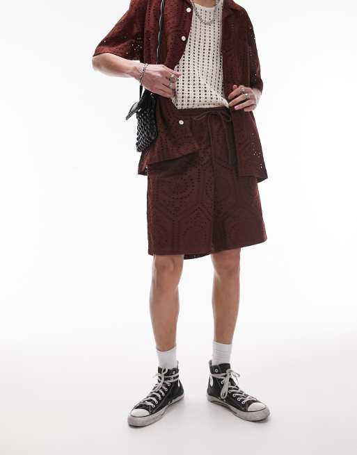 Topman - Short en broderie anglaise - Marron, 2 de 4