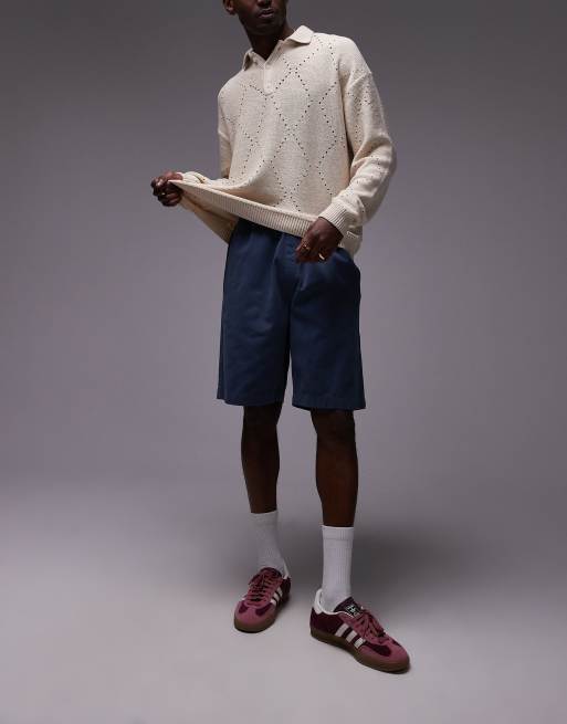 Topman - Short en coton délavé - Bleu