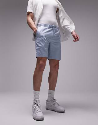 Topman - Short en lin à taille élastique - Bleu