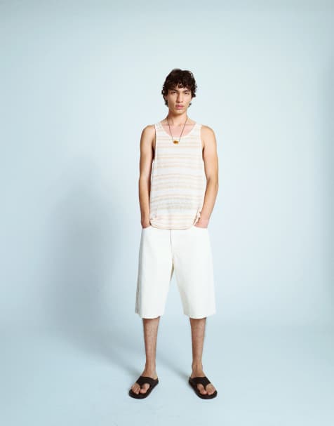 Topman - Short en sergé délavé - Neutre - view 1
