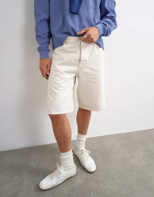 Topman short in denim rigido ampio color bone, 2 di 5