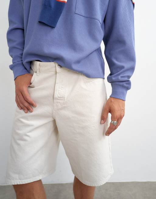 Topman short in denim rigido ampio color bone, 3 di 5