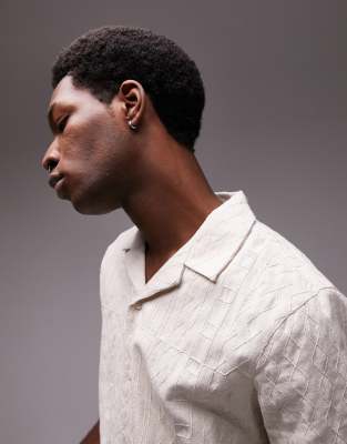 Topman Short Sleeve All Over Embroidered Shirt In Stone-neutral