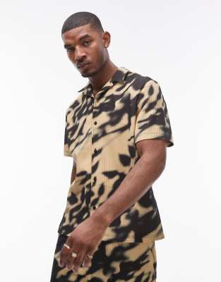 Topman Short Sleeve Blurred Printed Plisse Shirt In Black - Part Of A Set