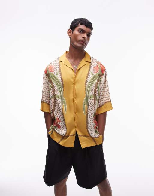 Topman short sleeve botanical border print satin shirt, 3 of 5