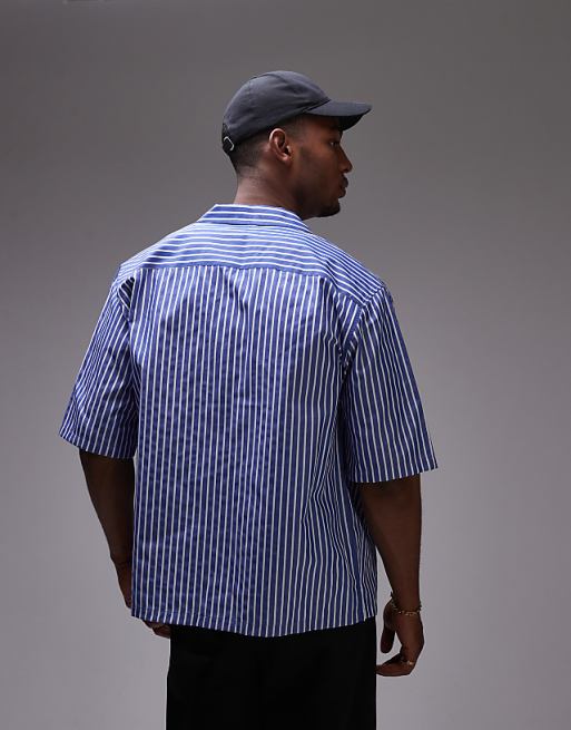 Topman short sleeve boxy striped shirt in blue | ASOS Topman short sleeve boxy striped shirt in blue | ASOS