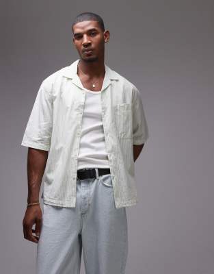 Topman short sleeve boxy striped shirt in ecru