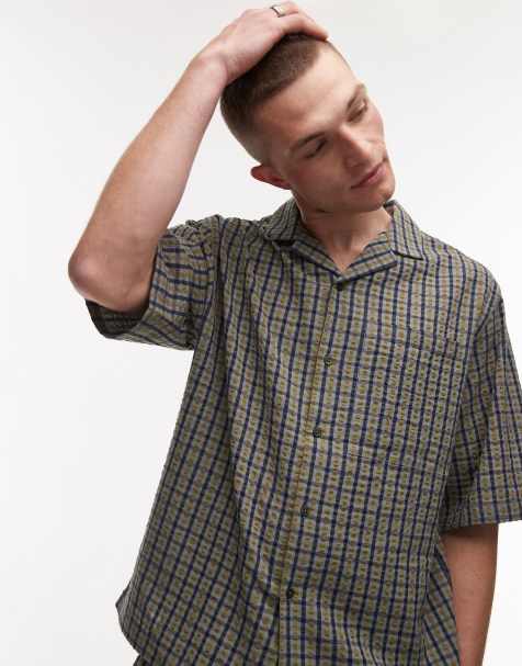 Topman short sleeve boxy textured check shirt - view 1